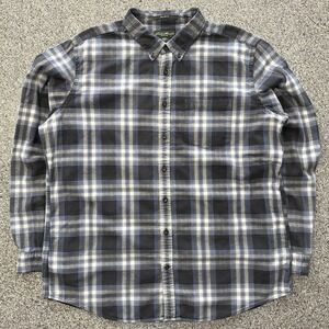 Eddie Bauer Flannel Shirt Mens XLT Tall Relaxed Fit LS Button Up Grey Blue Plaid